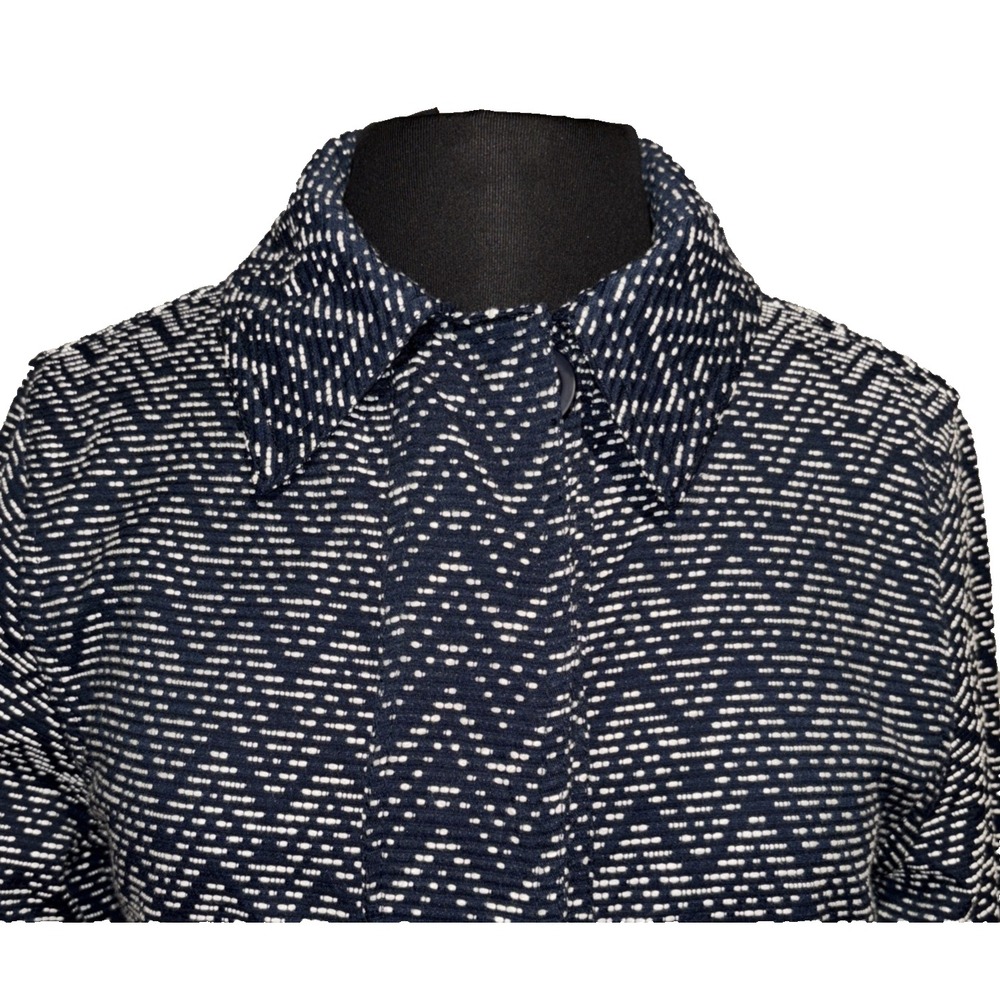 NEW La Blend Chevron Long Jacket Sz M Navy White Long Sleeve Reversible Pockets - Picture 11 of 12